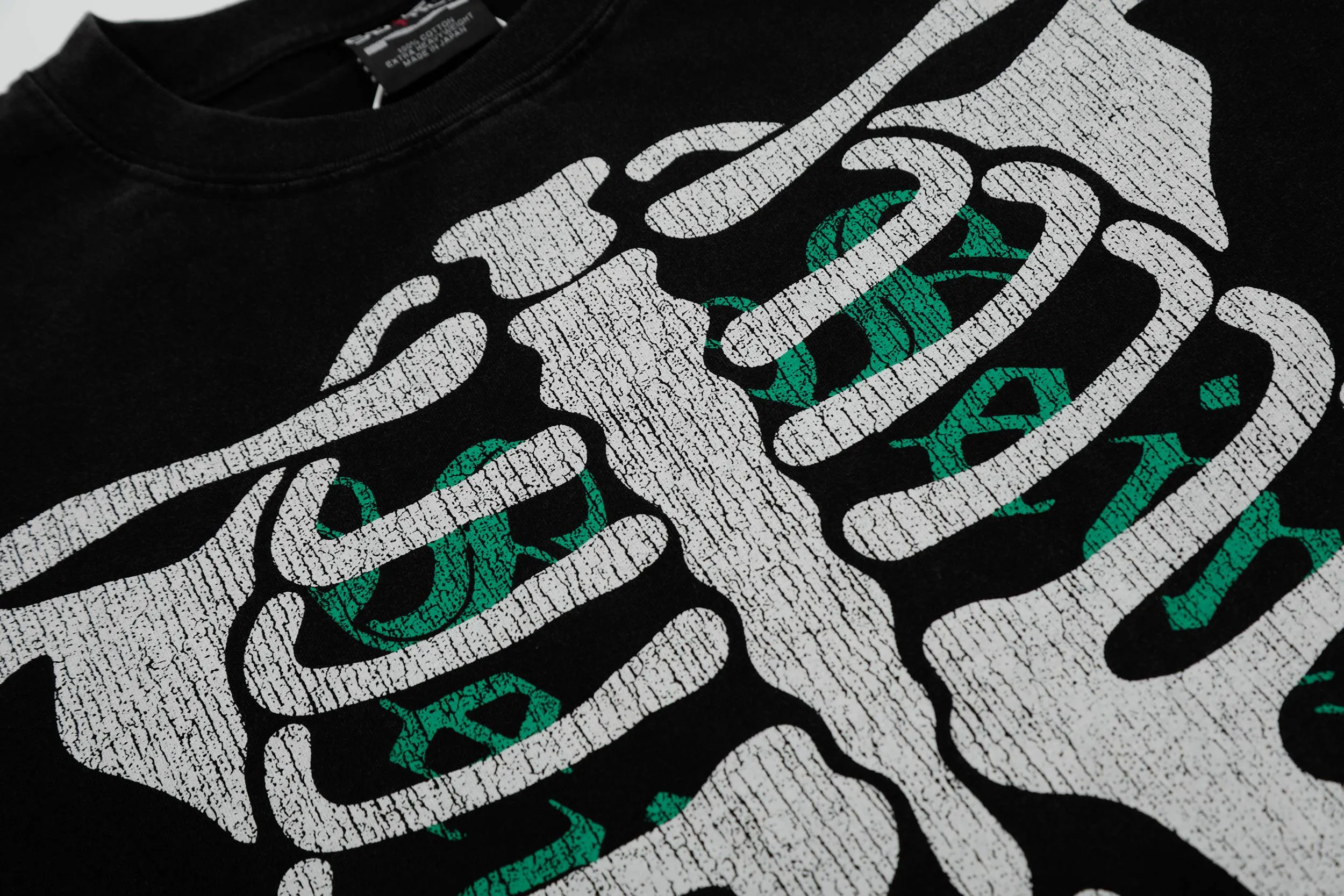 Saint washed vintage skeleton short-sleeved T-shirt Color: washed black Wholesale price: 118 Size: M L XL XXL Style number: 2146
